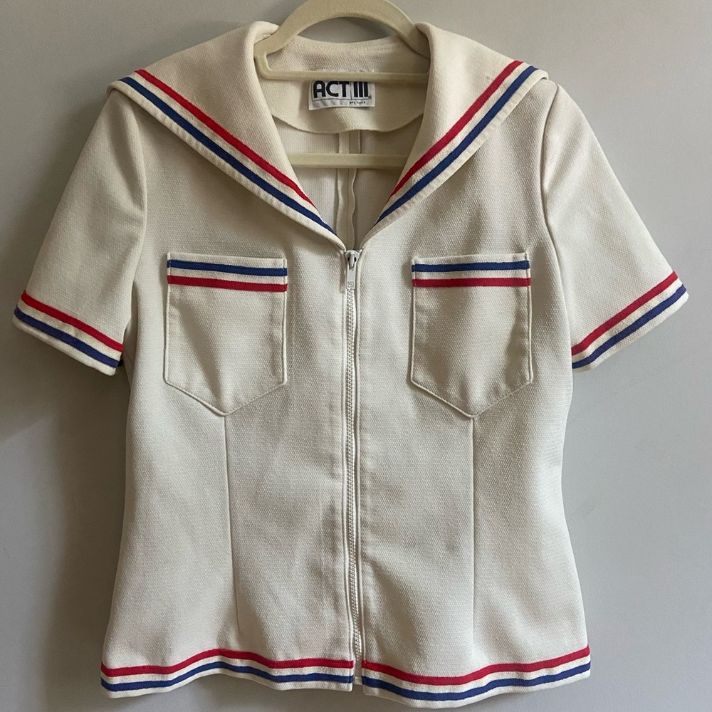 Act III Vintage Sailor-Vibes Zip-Up Shirt